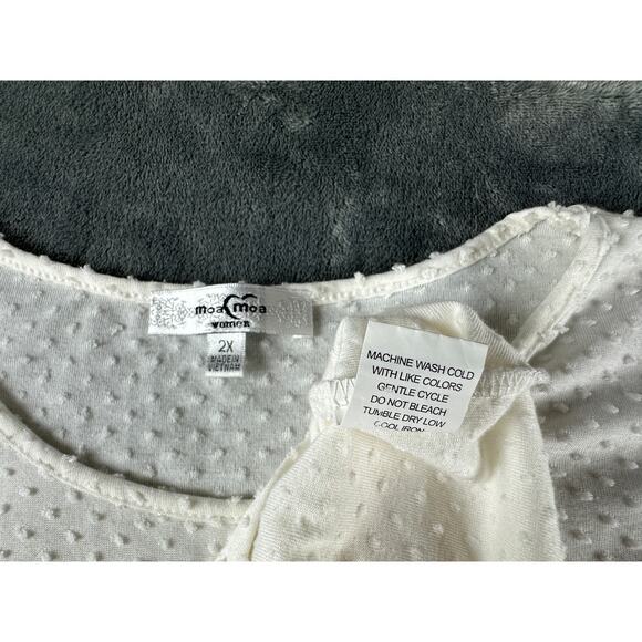 Women's 2XL XXL White dotted swiss top with ruffled 3/4 sleeve MoaMoa - Picture 3 of 7